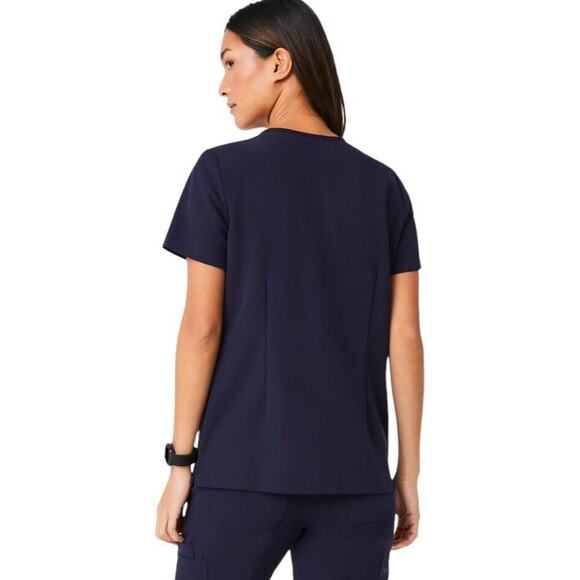 Figs Casma‎ Scrub Top Women L Navy Blue Three Pocket Short Sleeve Nurse Medical - Picture 7 of 14